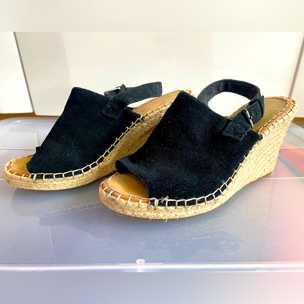 Toms Espadrilles Wedge Black Suede Sz 7